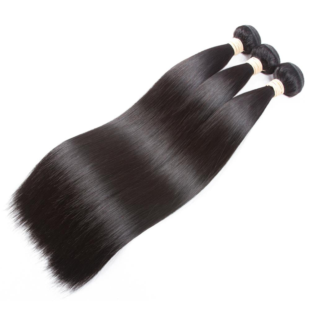 8A Brazilian Straight Human Hair Bundles with Closure 100% Unprocessed Virgin Hair 3 Bundles with Lace Closure Natural Color Brazilian Hair