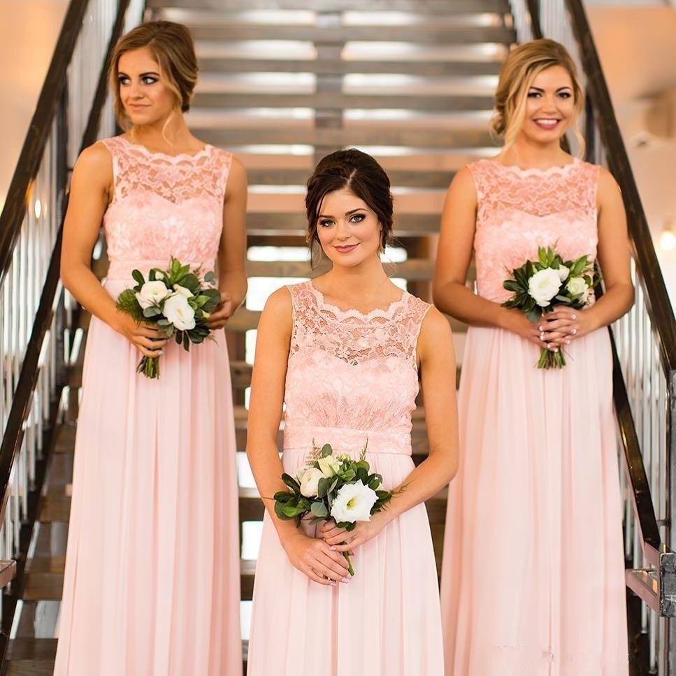 Bridesmaid Dresses 2018 Blush Pink Jewel Neck Illusion Lace Applique Ruched Draped Sleeveless Chiffon Long Party Dresses Wedding Guest Dress
Bridesmaid Dresses 2018 Blush Pink Jewel Neck Illusion Lace Applique Ruched Draped Sleeveless Chiffon Long Party Dresses Wedding Guest Dress