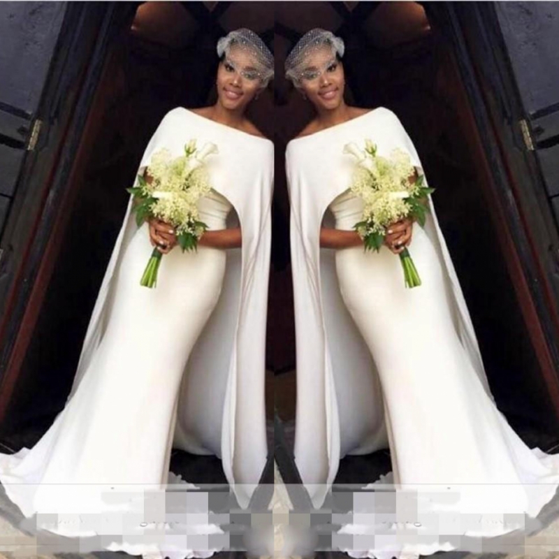 Simple White Wedding Dresses Elegant Cape Style Mermaid Bridal Gowns South African Cheap Wedding Vestidos Custom Made Women Formal Wear, Silver
Simple White Wedding Dresses Elegant Cape Style Mermaid Bridal Gowns South African Cheap Wedding Vestidos Custom Made Women Formal Wear, Silver