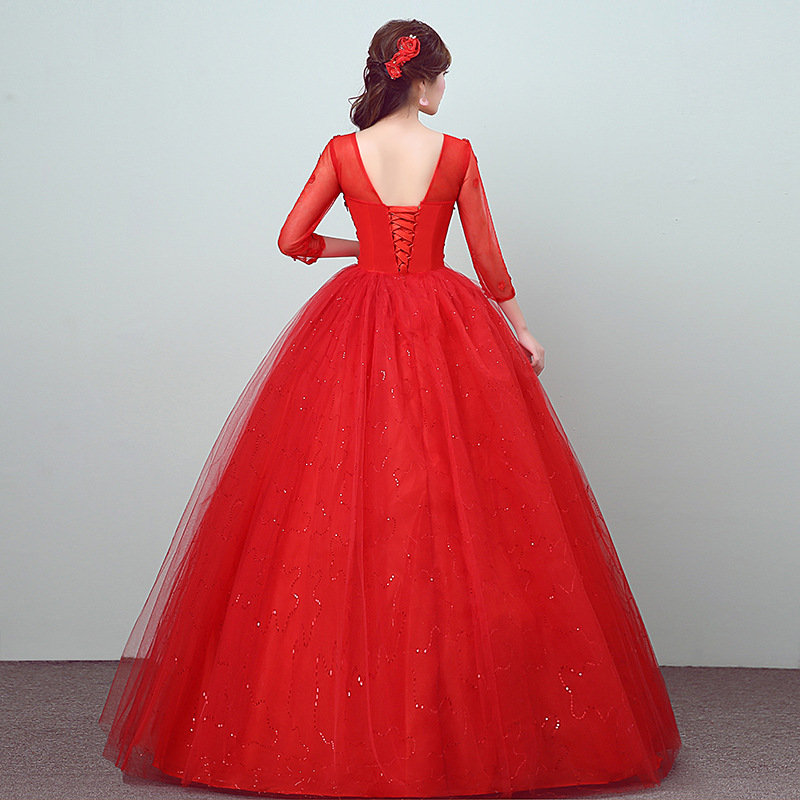 Wedding dress 2018 New Arrival Korean Stlye Fashion Simple Lace Three Quarter Sleeve Flower Red Bridal Gowns Vestidos De Novia