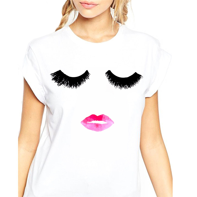 New t shirt women Eyelashes Lips Print T-Shirt Women Tops Camiseta graphic Tee Shirt Femal, White
New t shirt women Eyelashes Lips Print T-Shirt Women Tops Camiseta graphic Tee Shirt Femal, White