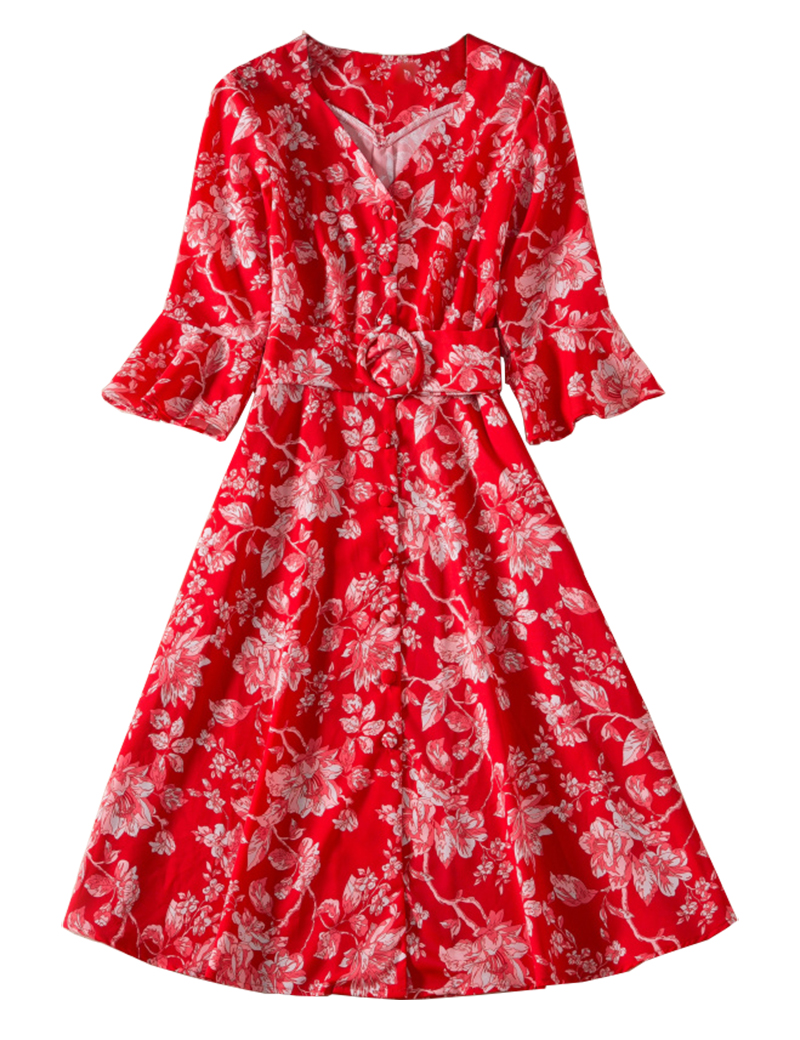 Flower Print Women Single Breasted Flare Sleeve Casual Dresses With Belt 04K833, As pictures
Flower Print Women Single Breasted Flare Sleeve Casual Dresses With Belt 04K833, As pictures