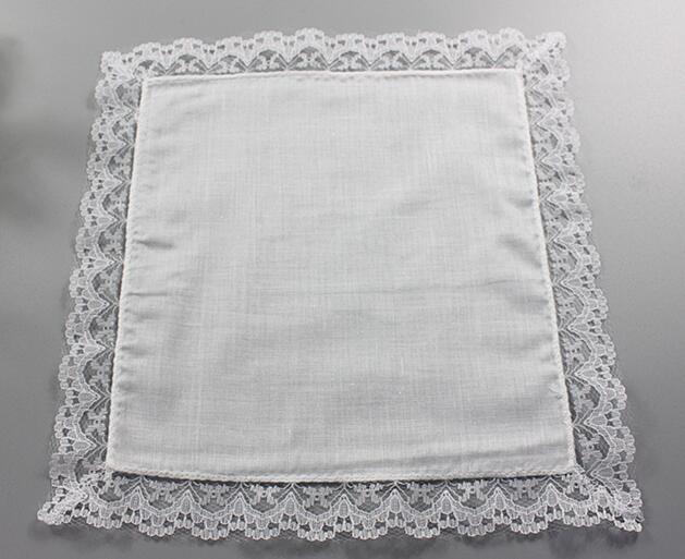 Handkerchief Pure White Hankerchiefs with Lace Plain DIY Print Draw Hankies Cotton Handkerchiefs Pocket Square 23*25 cm