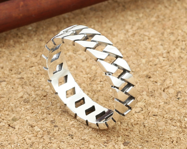 925 sterling silver jewelry American & European vintage style ring simple chain link design for men and women's gift free shipping