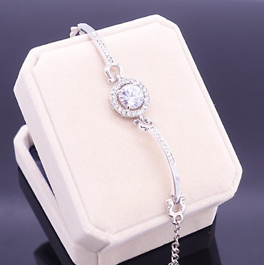 New Arrival Korean Cute Luxury Jewelry 18K White&Rose&Gold Filled Multi Color CZ Crystal Hot Women Bracelet Chain for Lovers' Gift