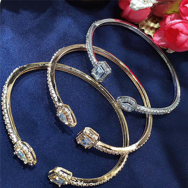 Hot sale Normal Cubic Zirconia Baguette Bracelet Bangles Jewelry Man Women Gold Color Cuff Bracelets Birthday Gifts B-022