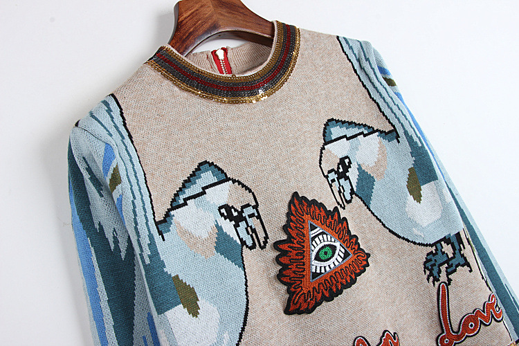 917 2018 Autumn Pullover Regular Crew Neck Panelled Brand Same Style Sweater Sequins Fashion Sweater dl