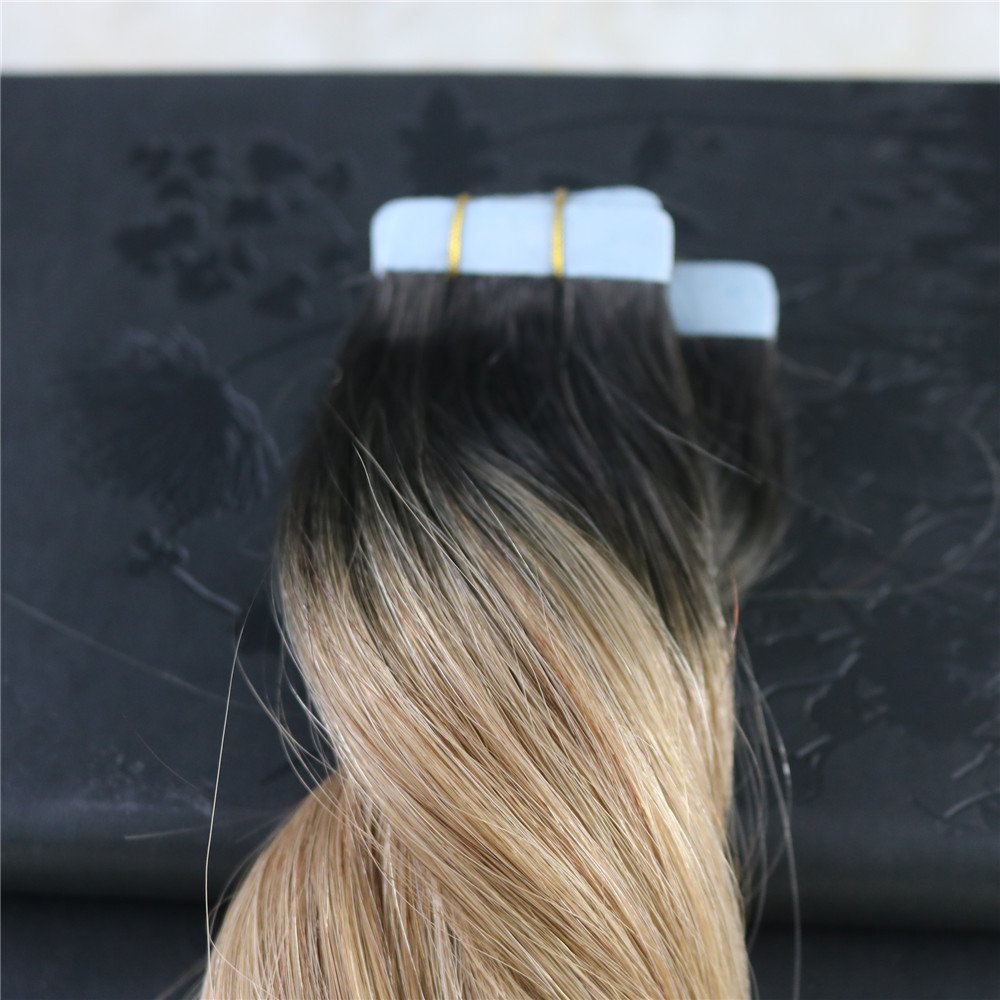 Human Hair Extensions Tape Remy Hair Full Head Balayage Color #2 Fading to #6 Mixed Honey Blonde Skin Weft 100g 40Pcs Seamless