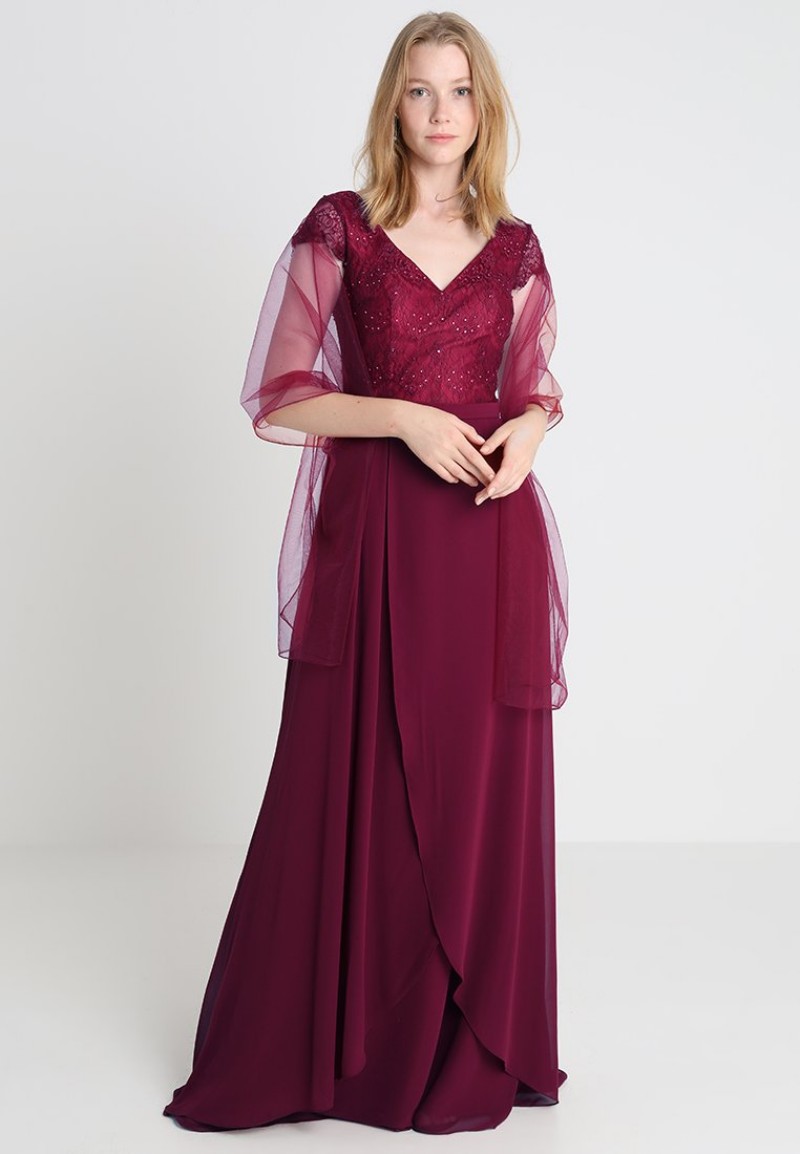 Dark Red Mother Of The Bride Dresses Custom Made Lace Sequins Beaded Chiffon Floor Length Mother Formal Dress Evening Prom Gowns