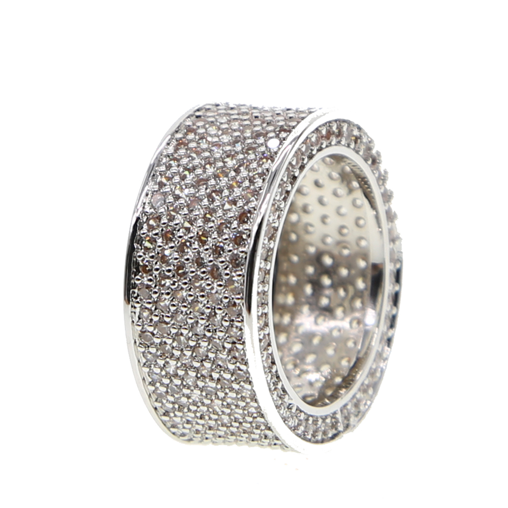 Wedding engagement band ring for men boy gift micro pave cz full band Classic silver plated hip hop Rock jewelry