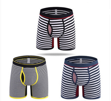 IYUNYI 3Pcs\lot Men Long Boxer Cotton Striped Boxer Shorts Men Underwear Mid Waist Underpants Long Leg Shorts