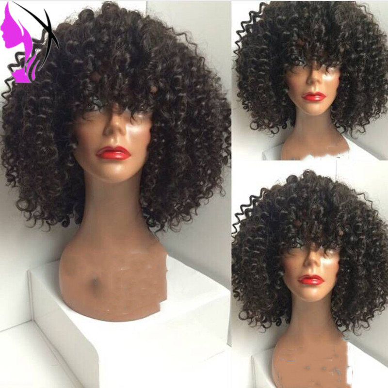 Black Brown Red Purple Pink Gey afro kinky curly synthetic lace front wig glueless short lace front wig with bangs for black white women