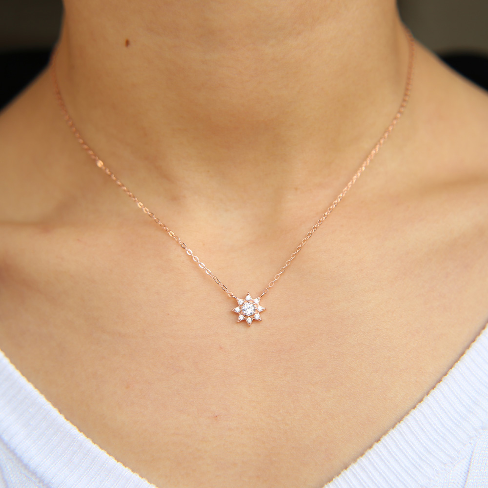 cz sun pendant necklace 100% 925 sterlilng silver material simple mini pendant lovely cute girl women collarbone necklaces jewelry