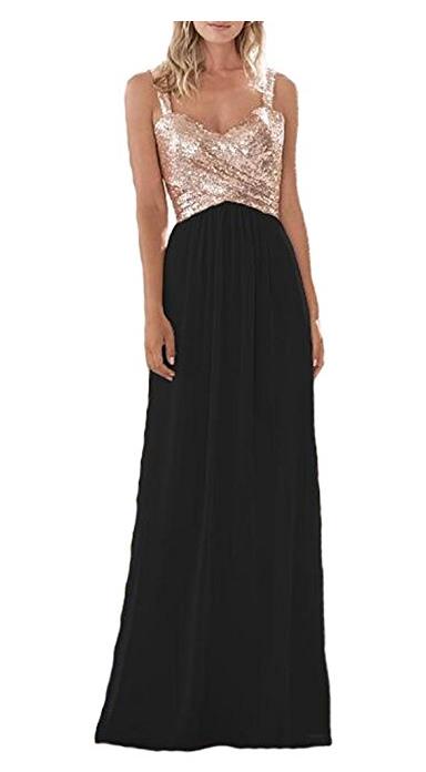 Elegant New Rose Gold Bridesmaid Dresses A E Spaghetti Backless Sequins Chiffon Cheap Long Beach Wedding Guest Dress Maid Of Ho269q 0218