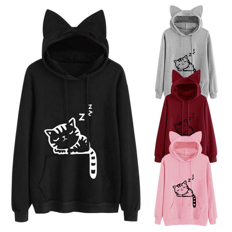 Kawaii Cat Ear Hoodies Women Cute Cartoon Sleeping Cat Print Hooded Sweatshirt Casual Loose Pullover Tracksuit Outerwear, Pink
Kawaii Cat Ear Hoodies Women Cute Cartoon Sleeping Cat Print Hooded Sweatshirt Casual Loose Pullover Tracksuit Outerwear, Pink