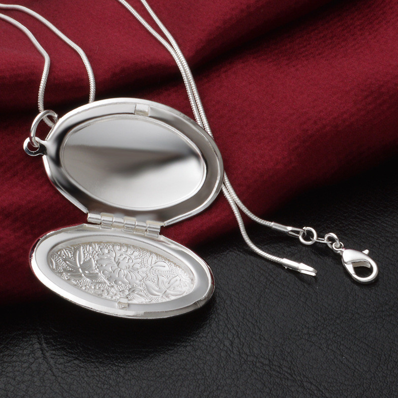 Vintage Photo Locket Necklace 925 Silver Plated Jewelry Pendant Necklace Women Gift Free Shipping