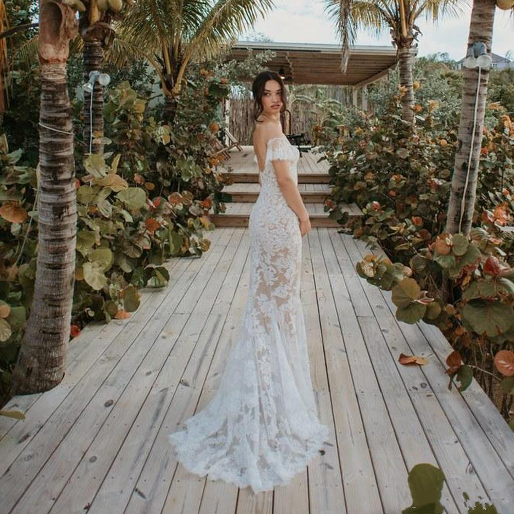 Sexy Illusion Mermaid Wedding Dresses Off Shoulder Backless Beach Boho Bridal Gowns Floor Length Wedding Wear vestido de novia