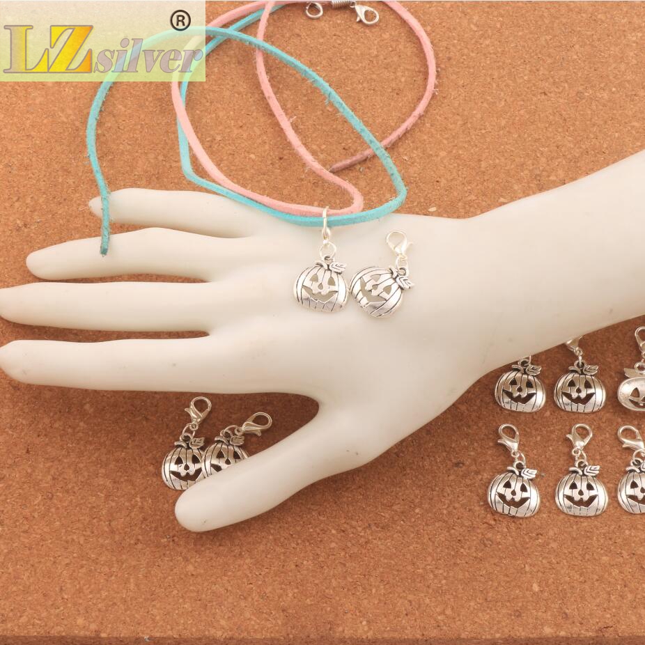 100pcslot Halloween Pumpkins Lobster Claw Clasp Charm Beads 323x159mm Antique silver Jewelry DIY C1098