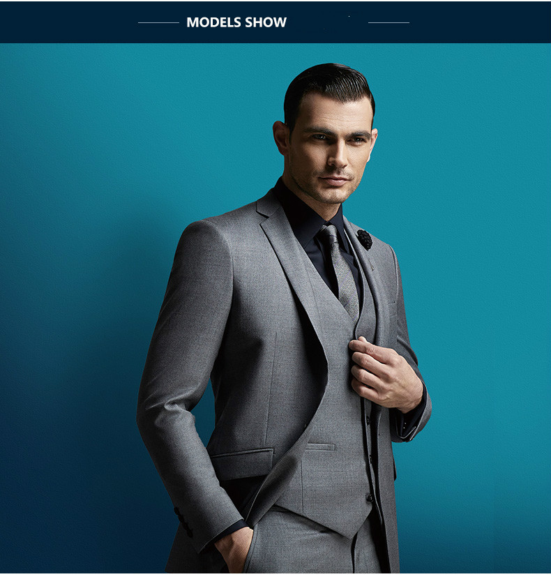 2018 Grey Mens Suit Three Pieces Customize Slim Fit Groom Tuxedos Groomsmen Side Vent Wedding Best Man Suit Men's Suits (Jacket+Pants+Vest)