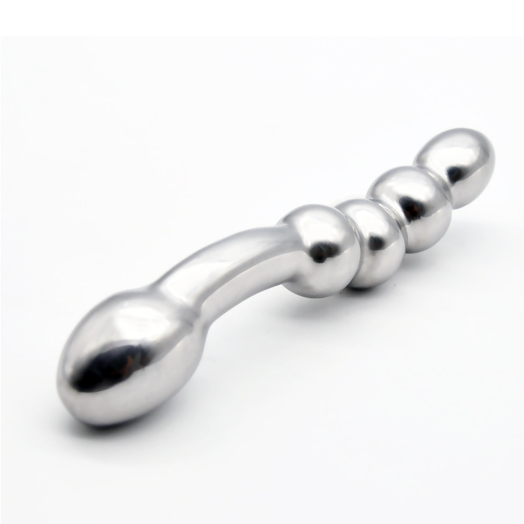 Stainless steel doublel-sided curvy vaginal dildo dong artificial penis beads masturbation anal plug sex toys for women XCXA364