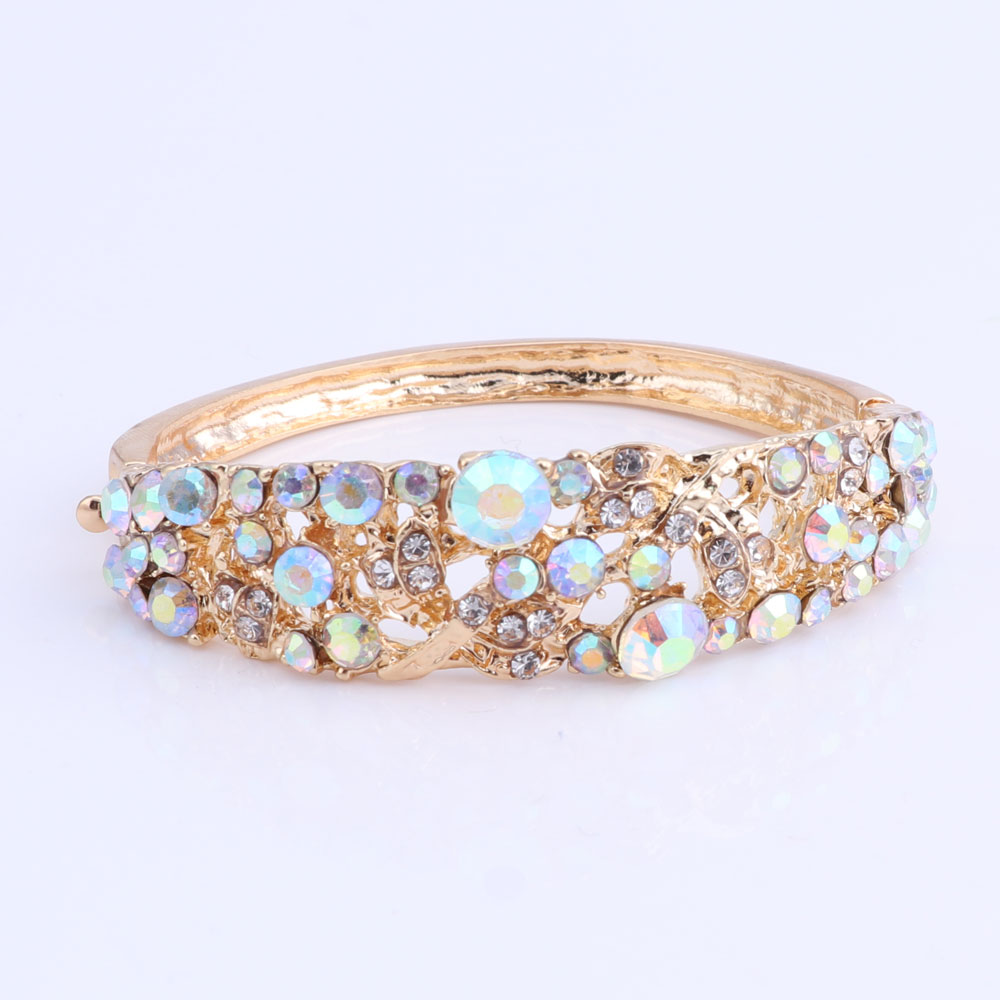 Women AB Color Crystal Jewelry Sets With Necklace Earrings Bracelet Ring Statement Necklaces Boho Trendy Wedding for Party Direct Selling