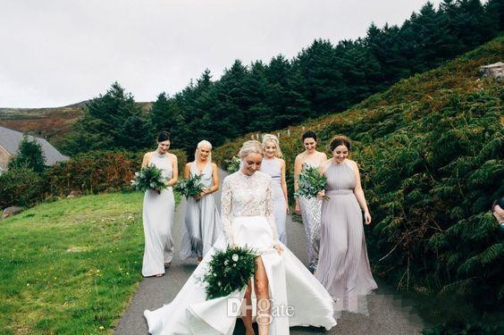 Modest Long Sleeve Wedding Dresses 2018 Split Lace Appliqued Open Backless Sweep Train Bohemian Bridal Gowns vestido de novia