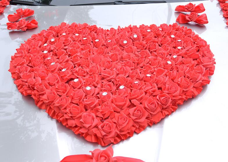 Wedding Car Decoration Flower Set PE Artificial Rose Door Handles and Rearview Mirror Decorate Heart-shaped Wedding Car Decoration