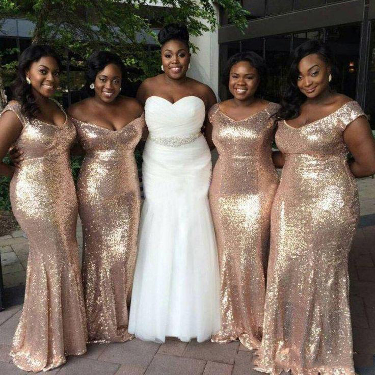 Shoulder Champagne Off Mermaid Long Bridesmaid Dresses Sequined Back Zipper Floor length Custom Made Maid of Honor Gowns Beautiful