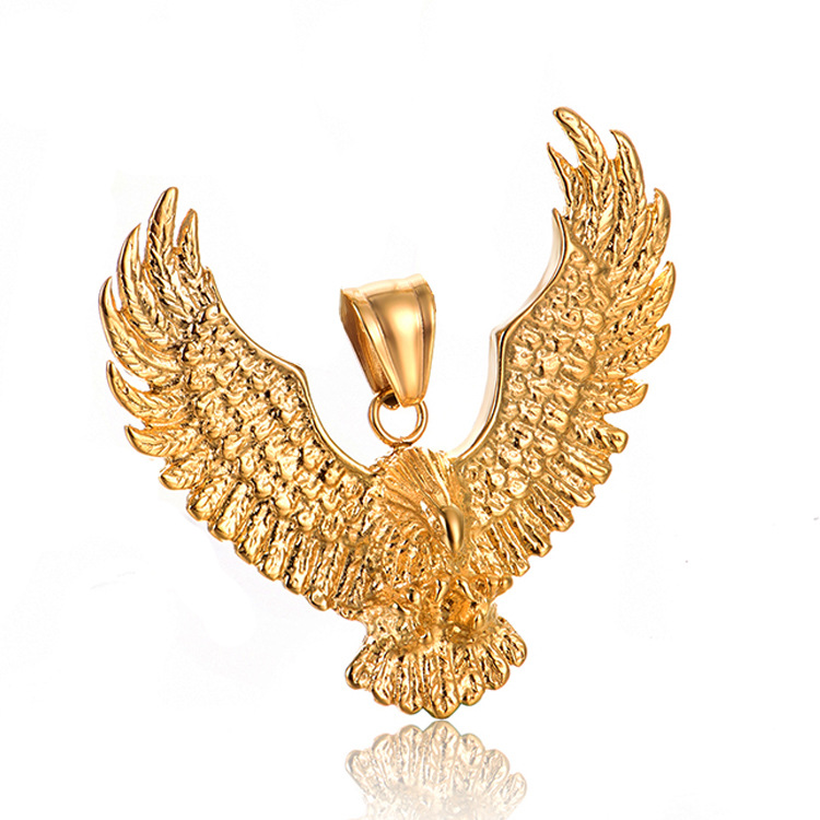 Elegant Golden Retro Eagle Hawk Wing Pendant for Men - Premium 316L Stainless Steel Chain
