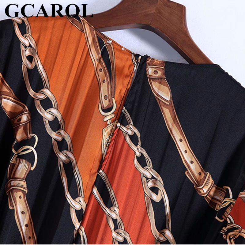 GCAROL 2019 Early Spring Launced Women Chain Floral Dress With Sashes High Waisted Pleasted Long Dress Elegant Streetwear