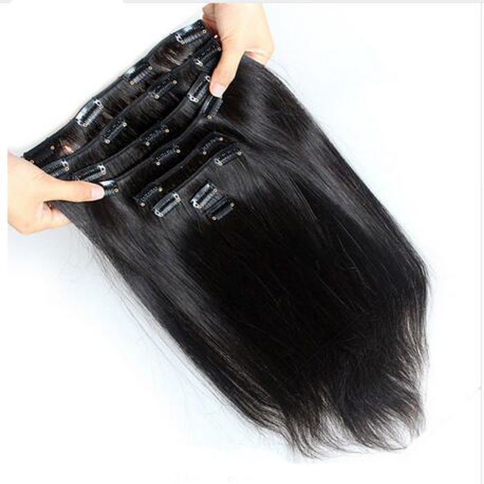 4B 4C Brazilian Remy Straight Hair Clip In Human Hair Extensions Natural Color 8 Pieces/Set 100g