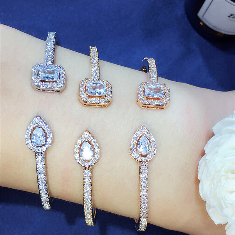 Hot sale Normal Cubic Zirconia Baguette Bracelet Bangles Jewelry Man Women Gold Color Cuff Bracelets Birthday Gifts B-022