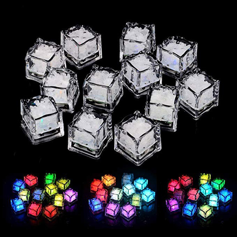 12pcs Pack Multicolor Flashing Novelty LED Night Lights Waterproof Square Ice Cubes Light AG3 Battery for Bar Club Drinking Party Wine Wedding Decorat