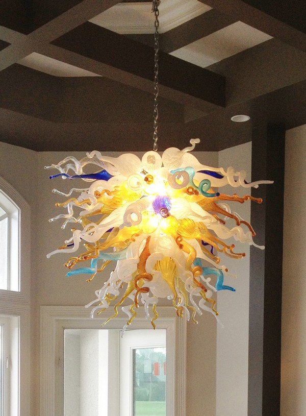Home Flower Pendant Chandelier Outstanding Art Design Handicraft Blown Glass Warm Chandeliers for Bedroom Living Room l