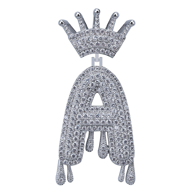 Men Women New Fashion Hip Hop Necklaces White Gold Full CZ Crowm Letters Pendant Necklaces Rapper Jewlery Nice Gift for Friend