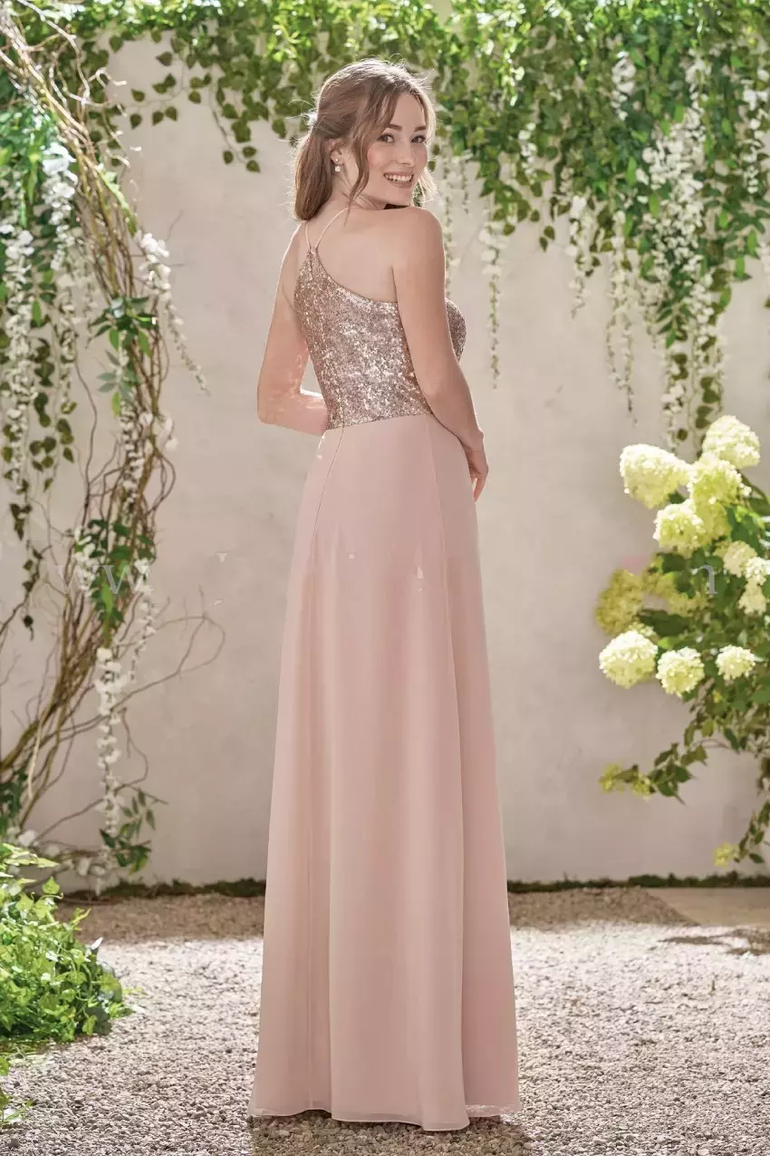 Elegant New Rose Gold Bridesmaid Dresses A E Spaghetti Backless Sequins Chiffon Cheap Long Beach Wedding Guest Dress Maid Of Ho269q 0218