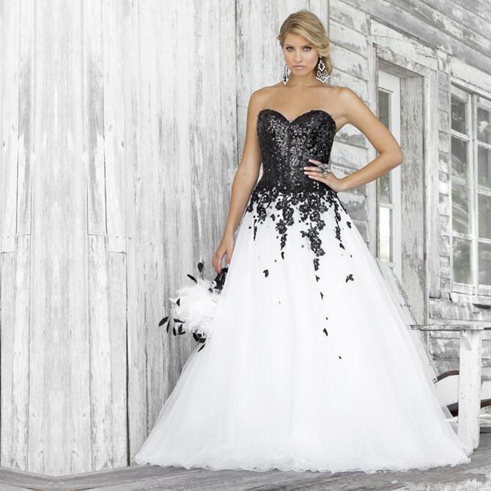 Black And White Wedding Dresses 2018 Sweetheart Neckline Lace Applique Sequined Fashion Bridal Gowns Custom Made Size, Same as image
Black And White Wedding Dresses 2018 Sweetheart Neckline Lace Applique Sequined Fashion Bridal Gowns Custom Made Size, Same as image