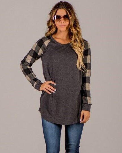 Autumn T Shirts For Women With Print Plaid High Quality Casual Tops Cotton Loose Woman Clothing Long Sleeve T-Shirt