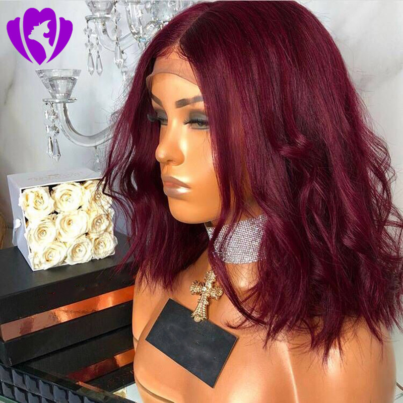 Middle Part Glueless burgundy color Lace Front bob Wig with baby hair Heat Resistant Short Synthetic Wigs For Women