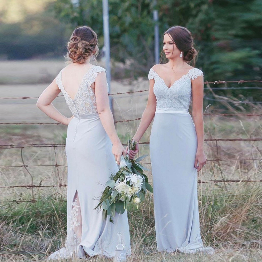 2018 Newest Off The Shoulder Silver Bridesmaid Dresses V Neck Appliques Lace Satin Backless Bridesmaid Gowns Evening Dresses
2018 Newest Off The Shoulder Silver Bridesmaid Dresses V Neck Appliques Lace Satin Backless Bridesmaid Gowns Evening Dresses