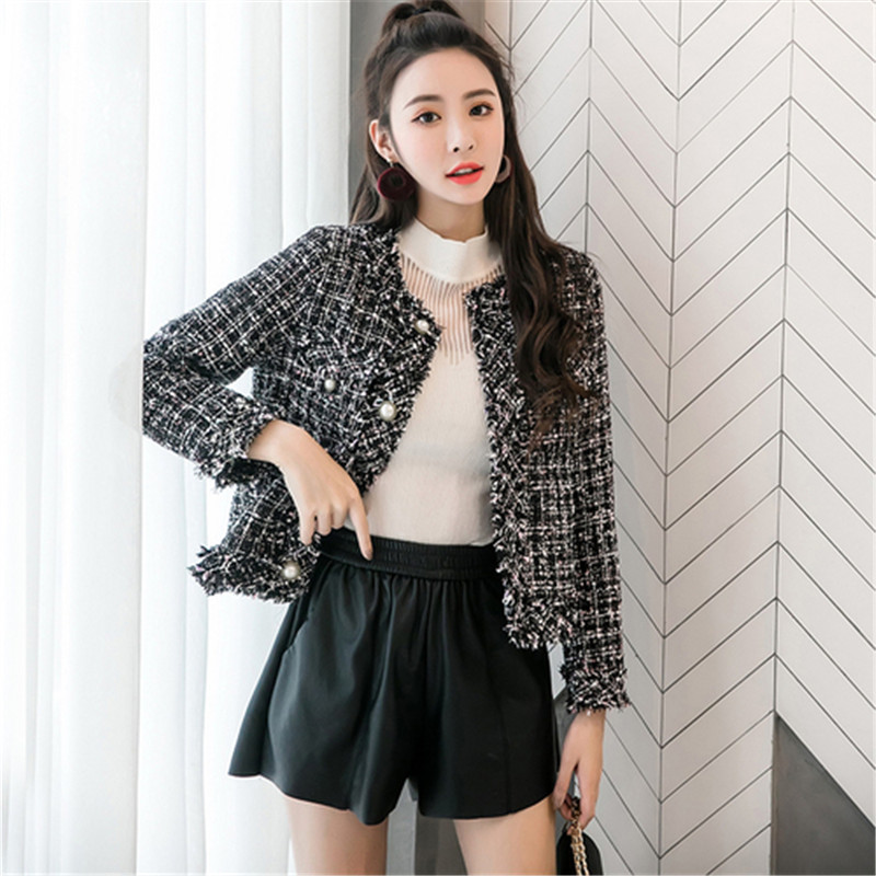 Runway Designer Women Basic Tweed Jacket Coat 2018 Winter Plaid Color Weave Twill Fringe Tassel Slim Elegant Jacket Outerwear