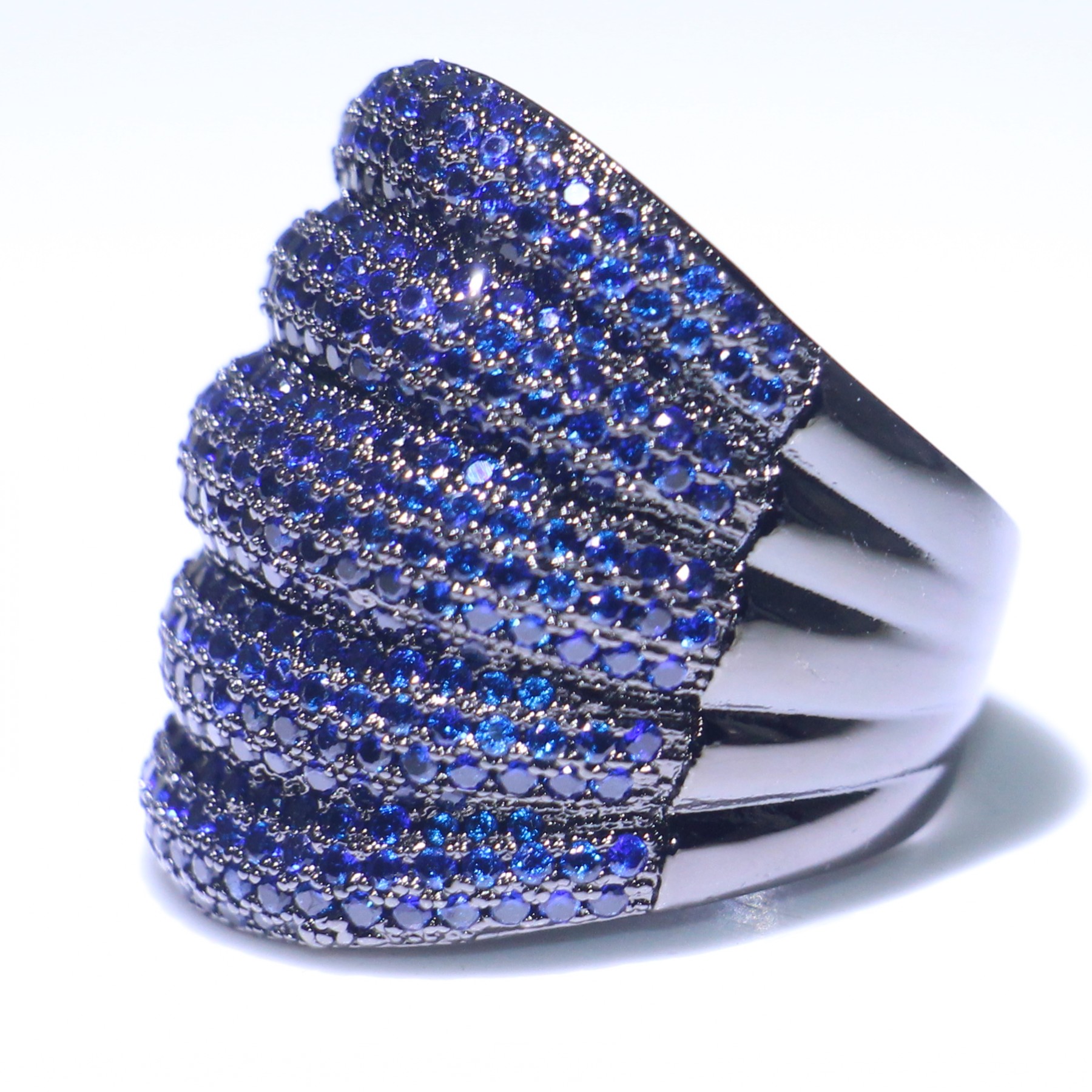 Size 5-11 Drop Shipping Finger Ring Luxury Jewelry 10KT Black Gold Fill Pave Blue Sapphire Gemstones Party Eternity Wedding Band Ring Gift