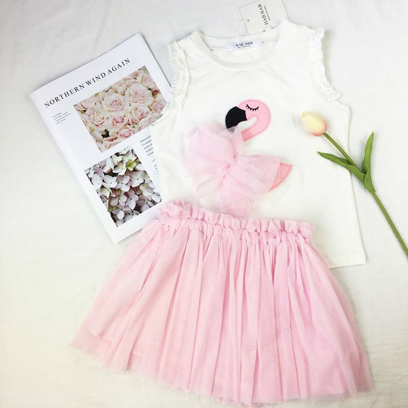 Girl Summer Clothing Sets Flamingo Kids Clothing 2018 Summer Sleeveless Cotton Top + Lace Tutu Skirt korean Children Outfits 2 pcs Sets