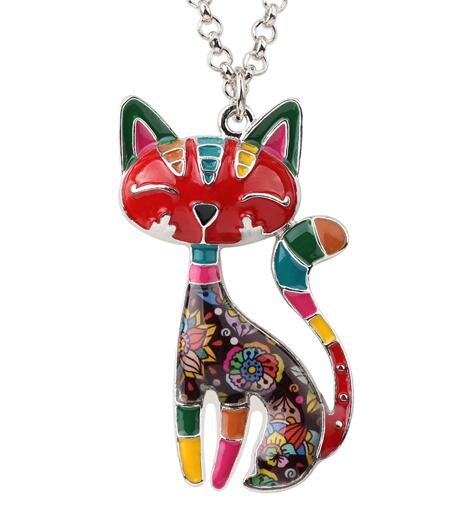 BEIJIA Statement Enamel Cat Kitten Necklace Pendant With Specular Effect Chain Collar Souvenir New Fashion Jewelry For Women