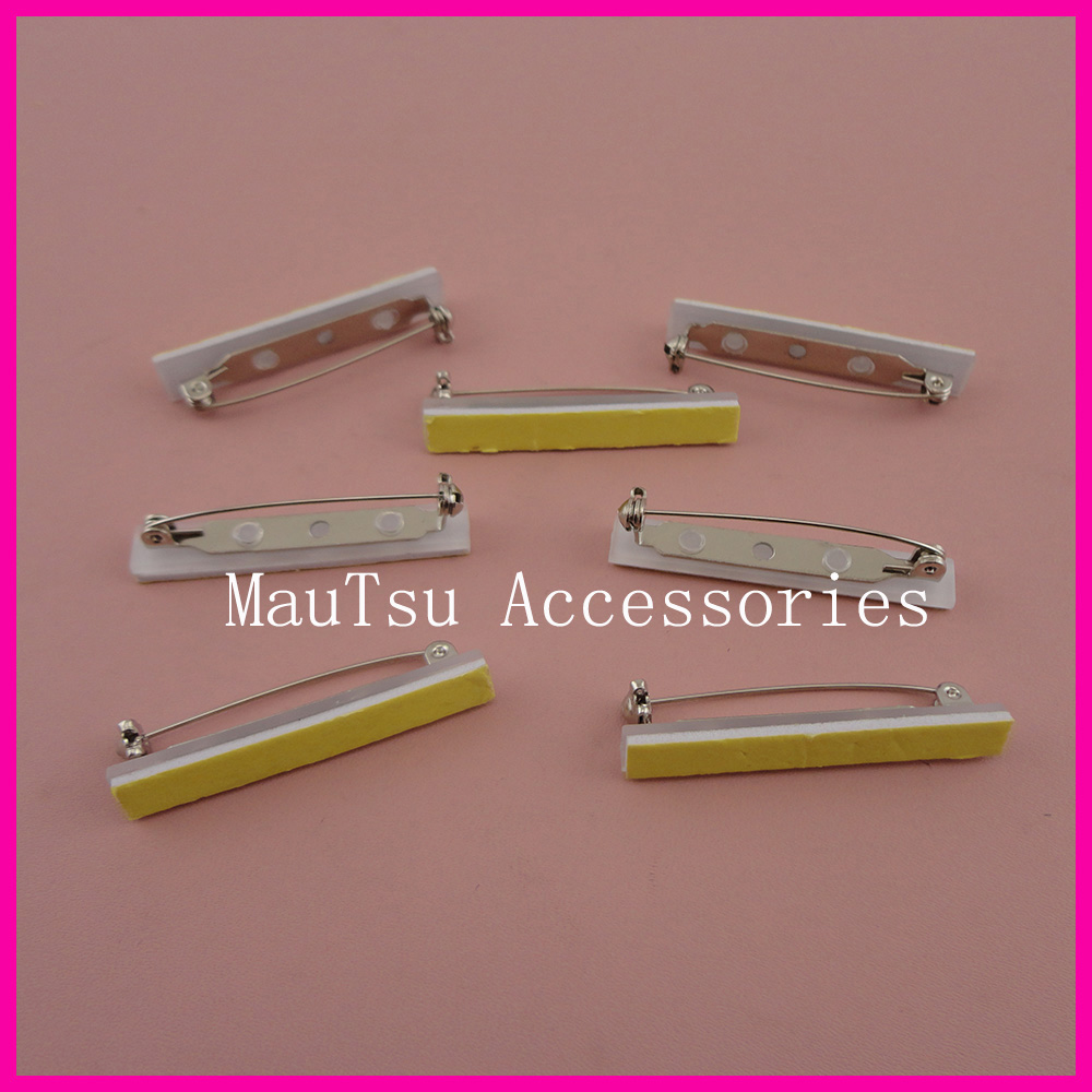 50PCS 3.8cm 1.5" silver finish Self Adhesive Bar shape Plain Metal Pin Backs with locked for brooches badges jewelry finding stuff