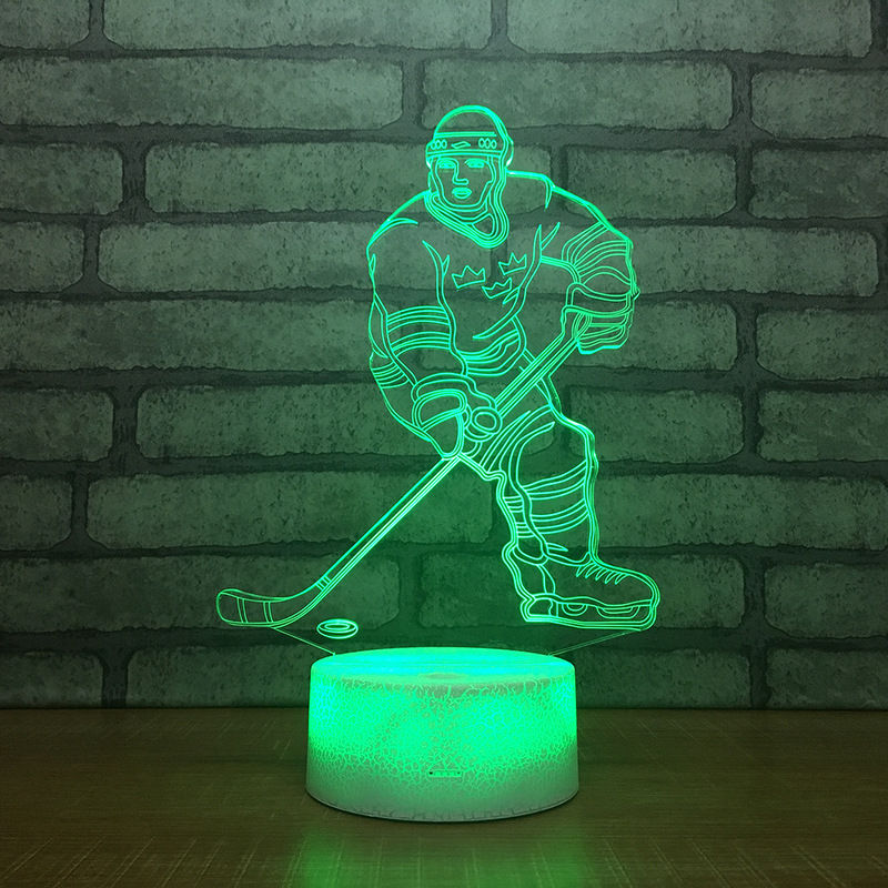 New Ice Hockey Player 3D Table Lamp 7 Colors Changing LED Night Light USB Bedroom Sleep Lighting Sports Fans Gifts Home Decor Gifts
