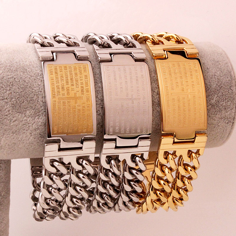 Stainless Steel High Polish Mens Lord's Prayer Bracelet Vintage Bible Cross Bracelets Double Layer Chain Bangles Cool Jewelry Punk Pulseras
Stainless Steel High Polish Mens Lord's Prayer Bracelet Vintage Bible Cross Bracelets Double Layer Chain Bangles Cool Jewelry Punk Pulseras