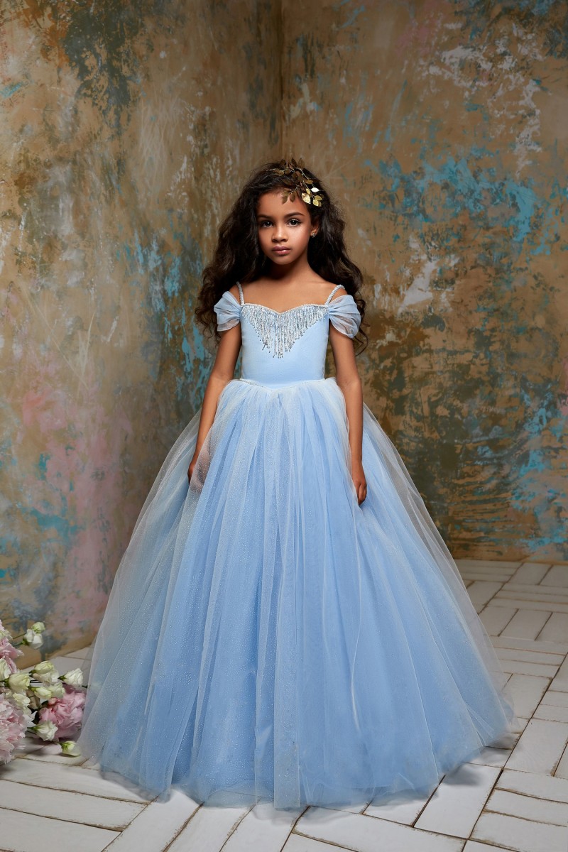 Pentelei 2019 Cinderella Girls Pageant Dresses Spaghetti Off The Shoulder Beaded Princess Kids Flower Girls Dress Birthday Gowns