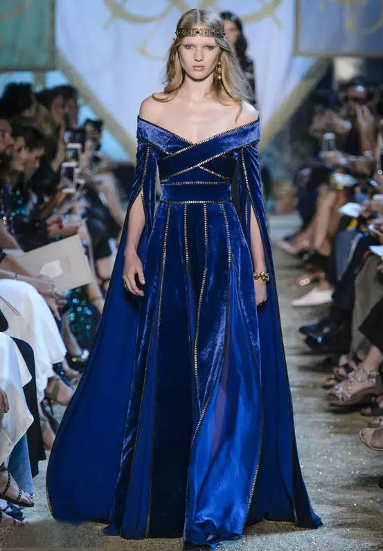 Royal Blue Veet Off-Shoulder Long Sleeve A-e Prom Dress with Split Sexy Evening Gown Custom Made