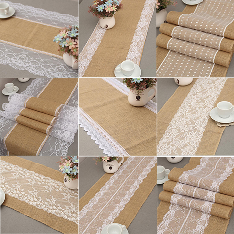 jute table runner vintage burlap jute linen lace table runner dinning room table cloths Home Decor